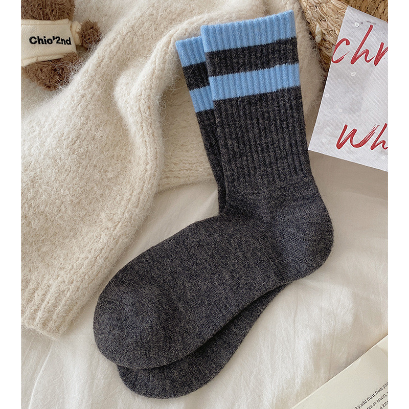 ฤดูหนาวสีเทาสีฟ้าชุดปักโบว์ลายขนแกะหนาอบอุ่นฉันถุงเท้าผู้หญิง - รูปที่ 6