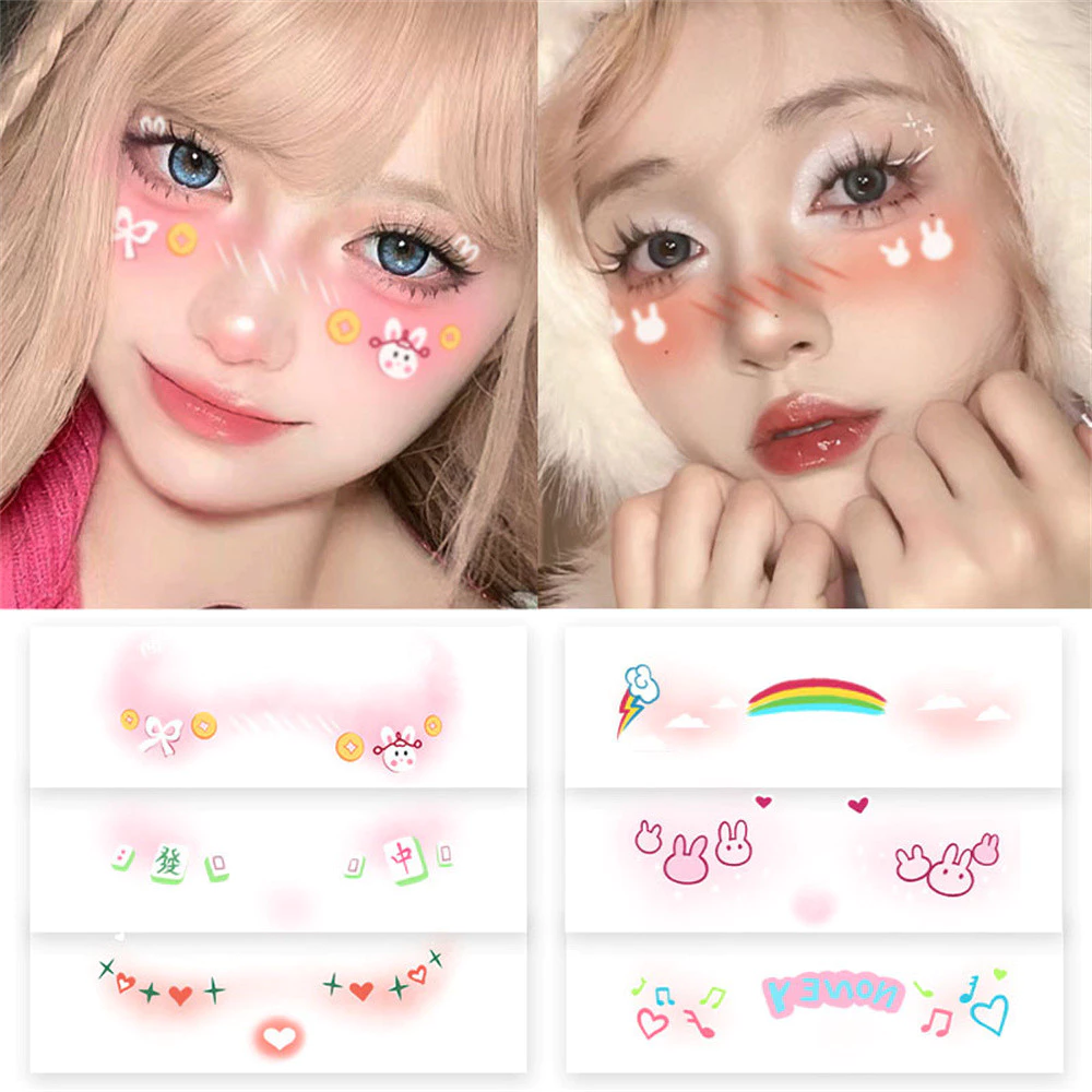 1ชิ้นสติกเกอร์หน้าคริสต์มาสน่ารักติดเองชั่วคราวสำหรับแต่งหน้าปาร์ตี้ DIY