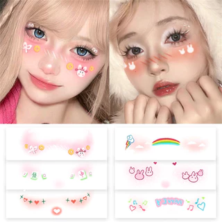 1ชิ้นสติกเกอร์หน้าคริสต์มาสน่ารักติดเองชั่วคราวสำหรับแต่งหน้าปาร์ตี้ DIY