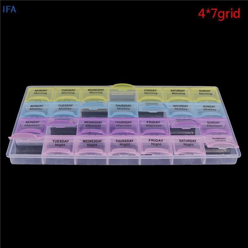 IFA 28 Cell Pill Box Whole Month Medicine Organizer Week 7 Days Tablet Storage Case good
