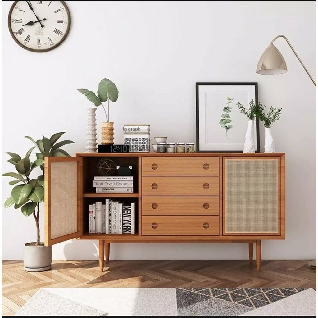 Scandinavian rattan pantry cabinet dining cabinet storage cabinet display cabinet solid wood entrywa