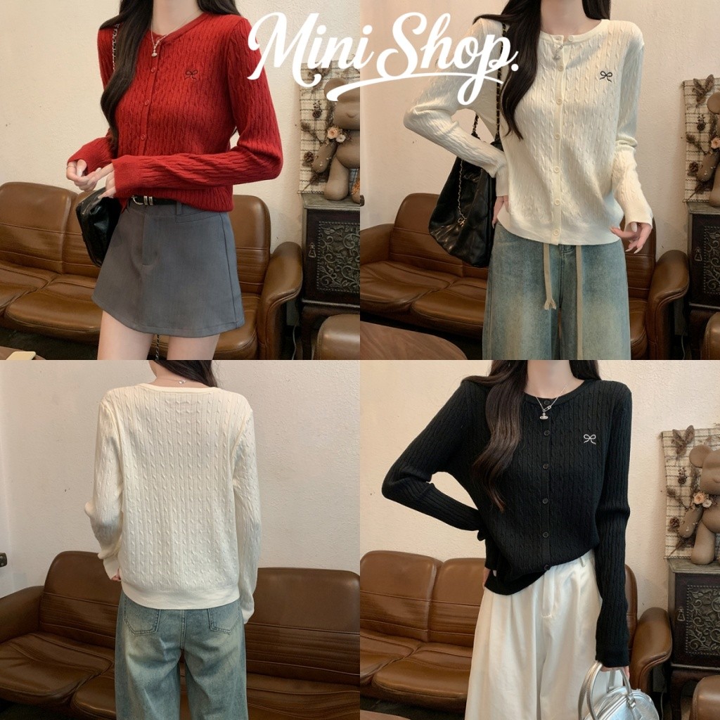 Mini shop🌸พร้อมส่ง🌸(DZ196-1)เสื้อกันหนาวไหมพรมแขนยาว คอกลม  เสื้อยืดคอกลม