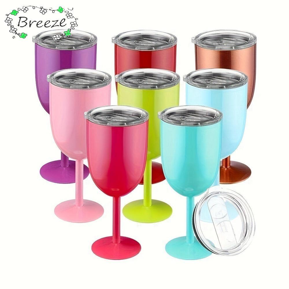 BREEZE แก้วไวน์โลหะ, ถ้วยไวน์ผนังคู่ฤดูใบไม้ร่วง, สแตนเลสพร้อมฝาปิดแก้วค็อกเทล