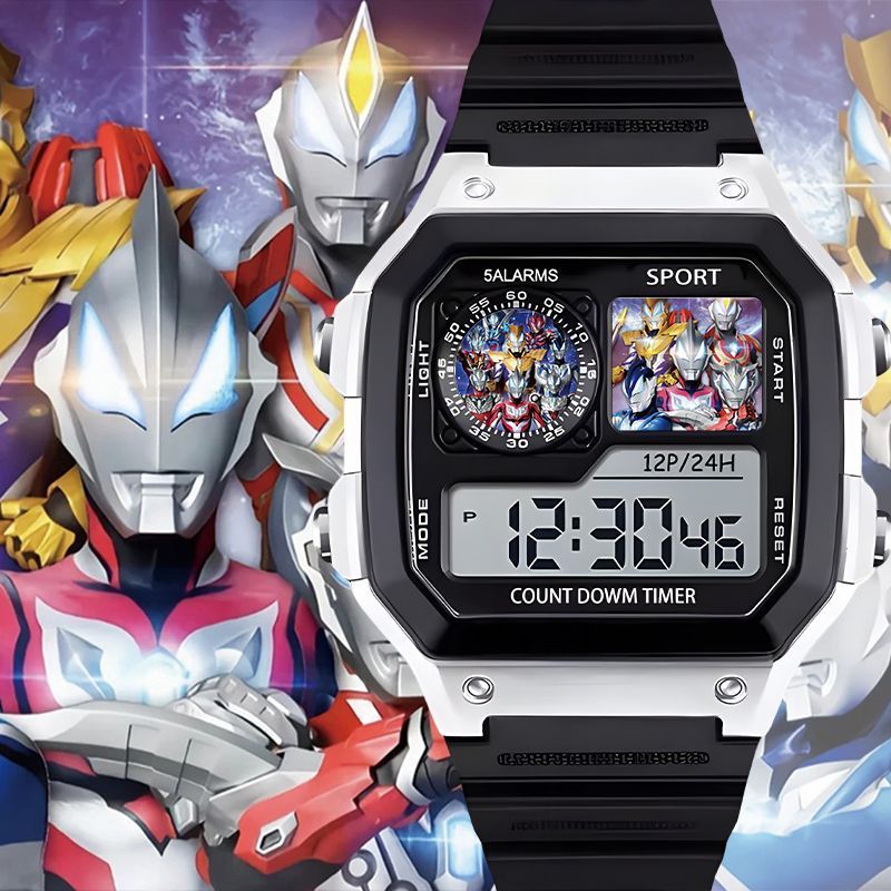 Ged Ultraman นาฬิกาเด็กนักเรียน Superman Luminous Shock-proof นาฬิกาอิเล็กทรอนิกส์พร้อมนาฬิกาปลุกของ