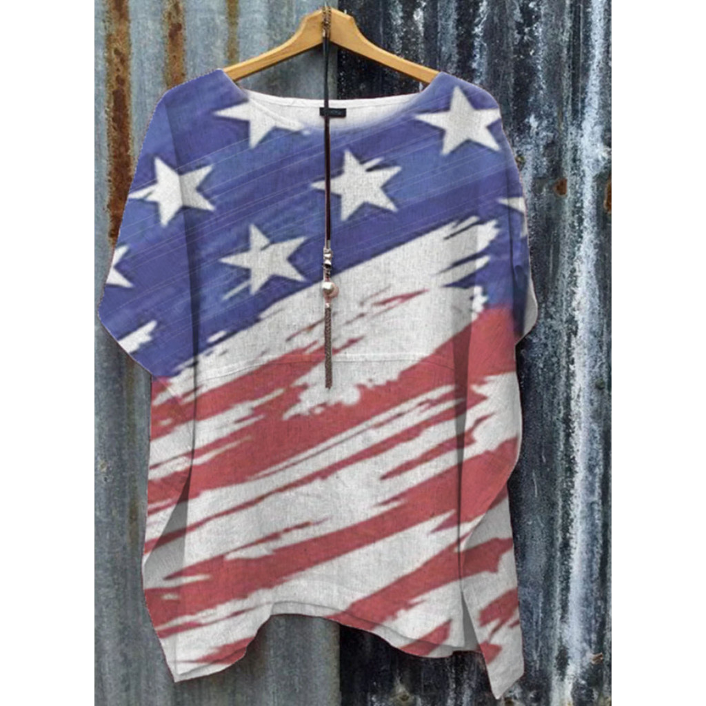 เกาหลีเกาหลี2026วันอิสระข้ามพรมแดนจ-เชิงพาณิชย์รูปแบบใหม่กราฟฟิตีสไตล์ดาวแถบธงพิมพ์รอบคอหลวมเสื้อยืด