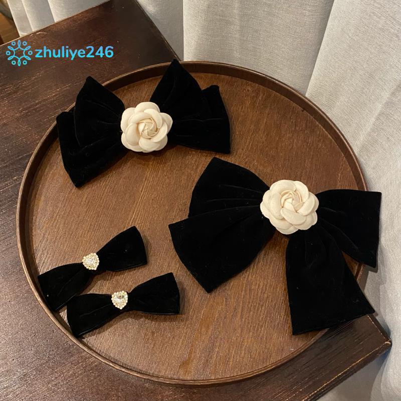 <zhuliye246> Vintage ck ขนาดใหญ่กํามะหยี่โบว์กิ๊บติดผมสําหรับผู้หญิงสาวงานแต่งงานริบบิ้นยาวเกาหลี Ha