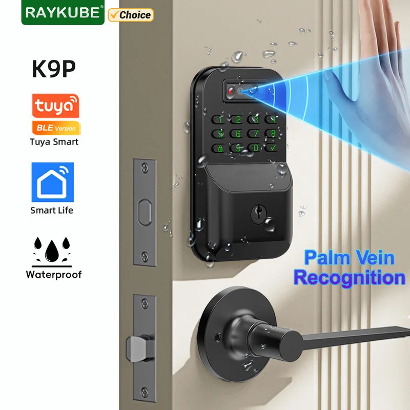 RAYKUBE K9P กันน้ํา Tuya บลูทูธ Palm Vein Recognition ดิจิตอลอิเล็กทรอนิกส์สมาร์ทประตูล็อครหัสผ่าน/K