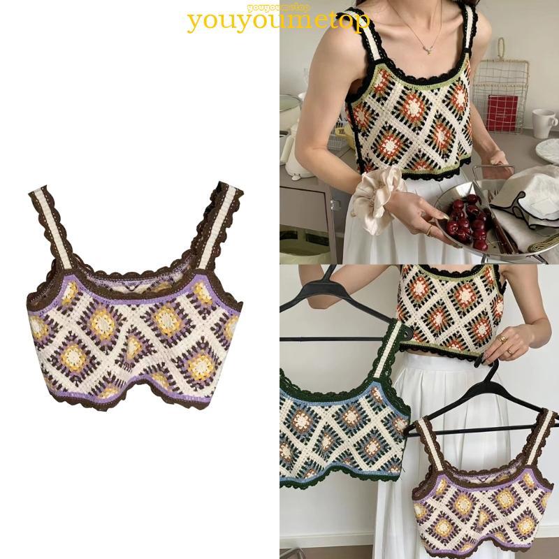 YOUYO crocheted camisole crop top สไตล์สำหรับชายหาด