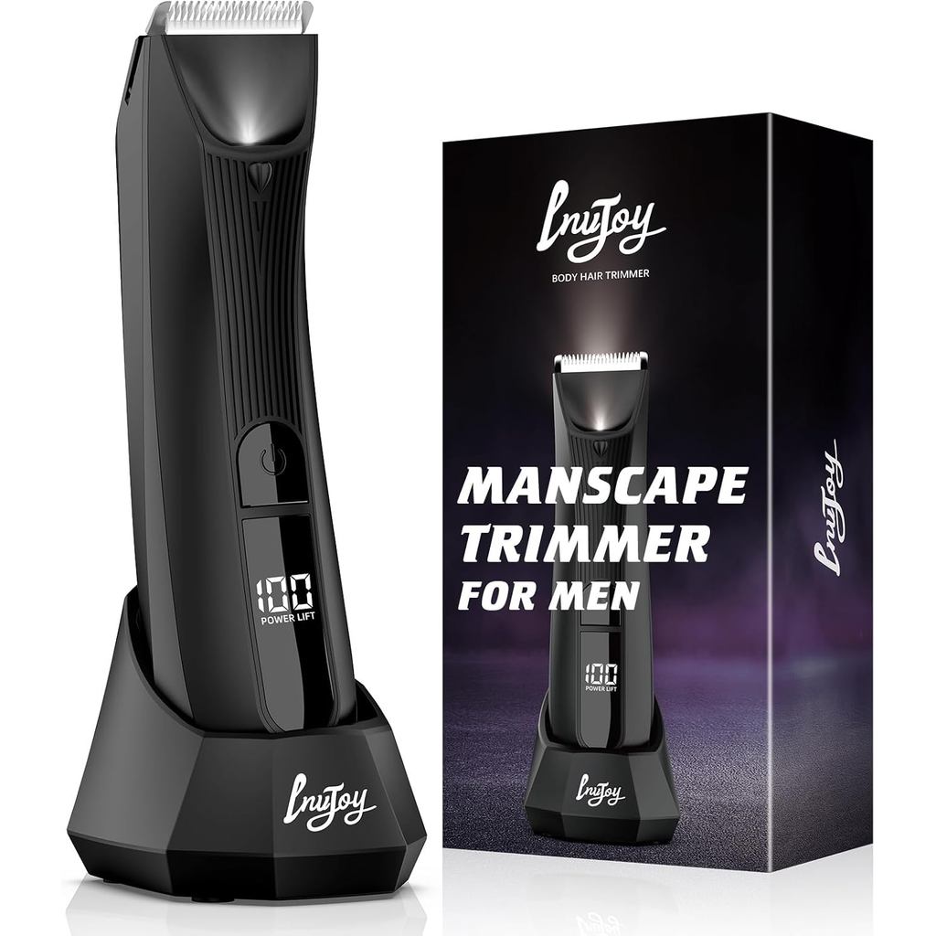 INVJOY Manscape Body & Pubic Hair Trimmer for Men w/Light - No Nick, No Cut, Balls Trimmer - No Razo