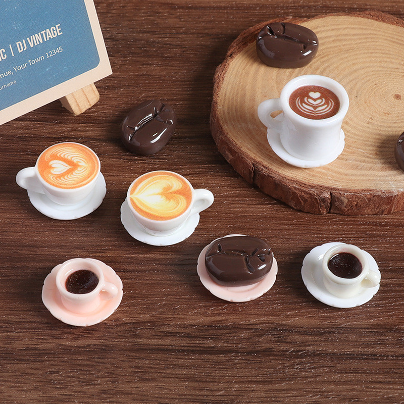 ของตกแต่งบ้านสไตล์บ้านตุ๊กตา พร้อมอุปกรณ์เรซินสำหรับการทำเอง รวมถึงโมเดลถ้วยกาแฟลาเต้และเมล็ดกาแฟ - รูปที่ 2