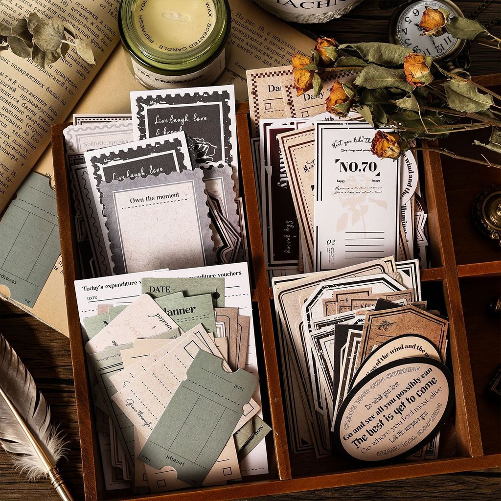 30 ชิ้น Vintage Aesthetic สติกเกอร์ Retro ป้ายออกแบบอายุเขียนสติกเกอร์กระดาษสําหรับผู้ใหญ่ Junk Journal Scrapbooking Bullet Journal Collage ไดอารี่ DIY หัตถกรรม