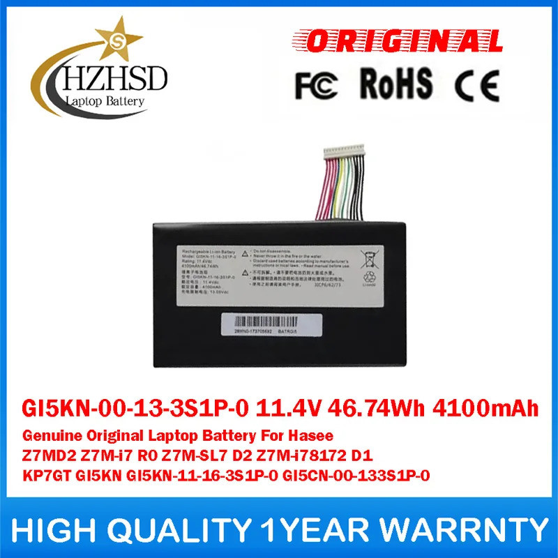 GI5KN-00-13-3S1P-0 11.4V 46.74Wh 4100mAh ของแท้แบตเตอรี่แล็ปท็อปสําหรับ Hasee Z7MD2 Z7M-i7 R0 Z7M-SL