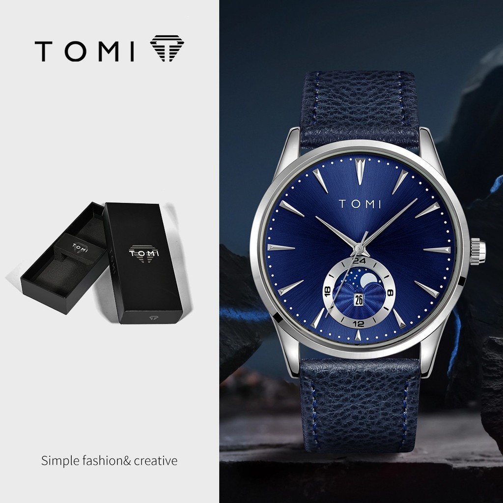 [สินค้าใหม่] TOMI Round Quartz Watch Male Korean Version Fashion Trend Simple Casual Calendar Female