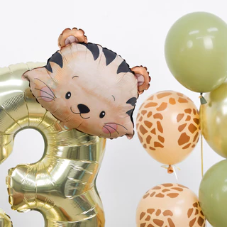 GeeParty ลูกโป่งตัวเลขฟอยล์สัตว์ 38 ชิ้น สิงโต ยีราฟ เสือ สำหรับงานเลี้ยงวันเกิดเด็กธีมซาฟารี