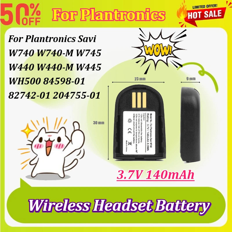 3.7V 140mAh ชุดหูฟังไร้สายแบตเตอรี่สําหรับ Plantronics Savi W740 W740-M W745 W440 W440-M W445 WH500 