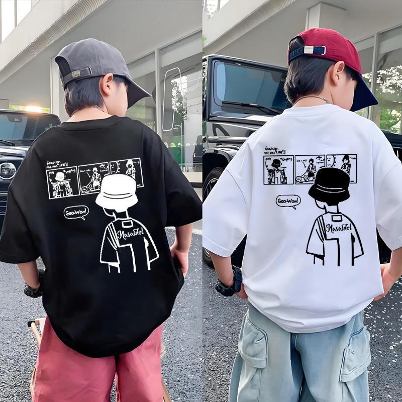 จัดส่งตลอด24ชั่วโมง COD ผ้าฝ้ายแท้100% เสื้อยืดแขนสั้นเด็กชาย เนื้อนุ่มระบายอากาศ ใส่สบาย อายุ6-13ปี 90-150ซม.