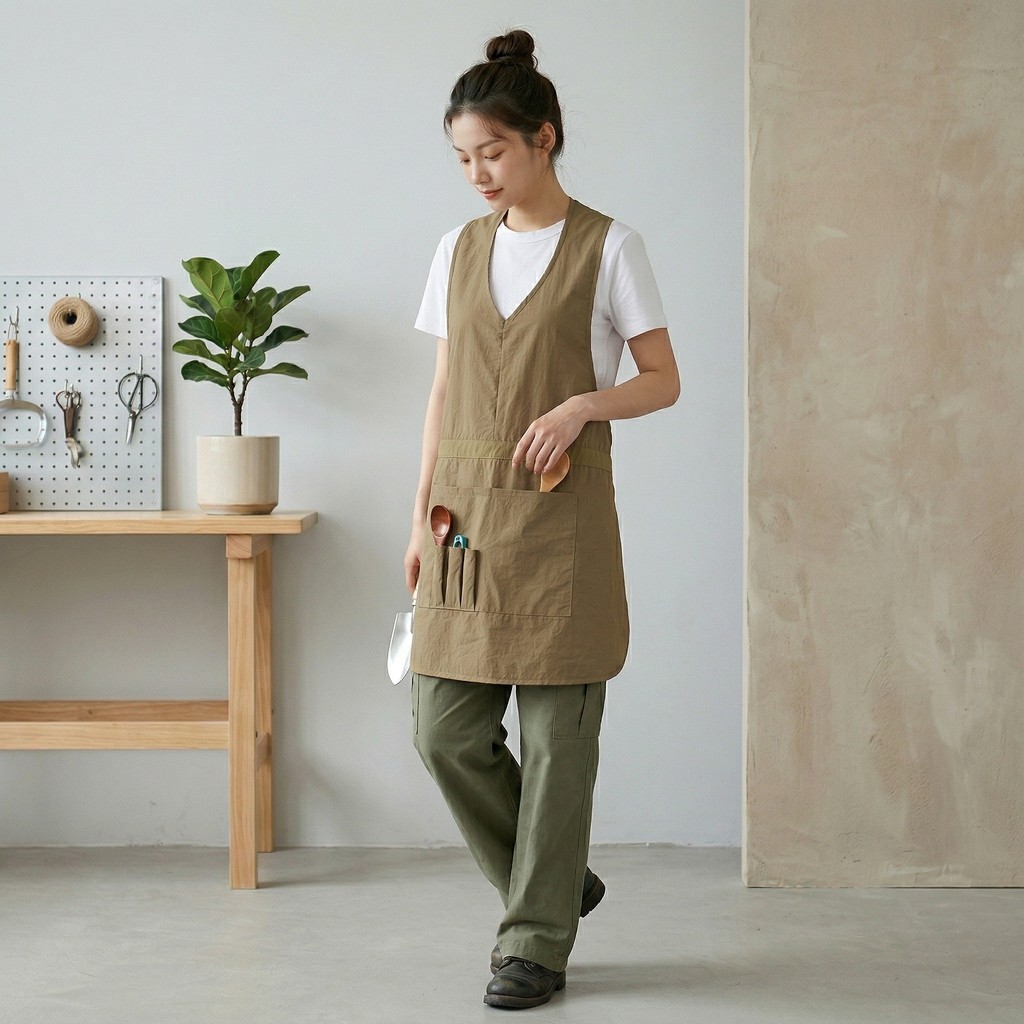 HOMELYST[กันน้ำ + กระเป๋ามัลติฟังก์ชั่] Taslon กระโปรงผ้ากันเปื้อนห้องครัวหญิง Oil-Proof ขนาดใหญ่ Multi-Function กระเป๋าเครื่องมือ Barista เบเกอรี่ทําอาหารโดยรวม