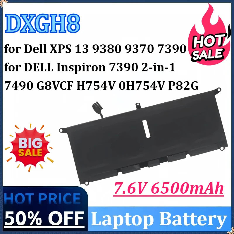 7.6V 6500mAh 52WH DXGH8 แบตเตอรี่แล็ปท็อปสําหรับ Dell XPS 13 9380 9370 7390 สําหรับ DELL Inspiron 73