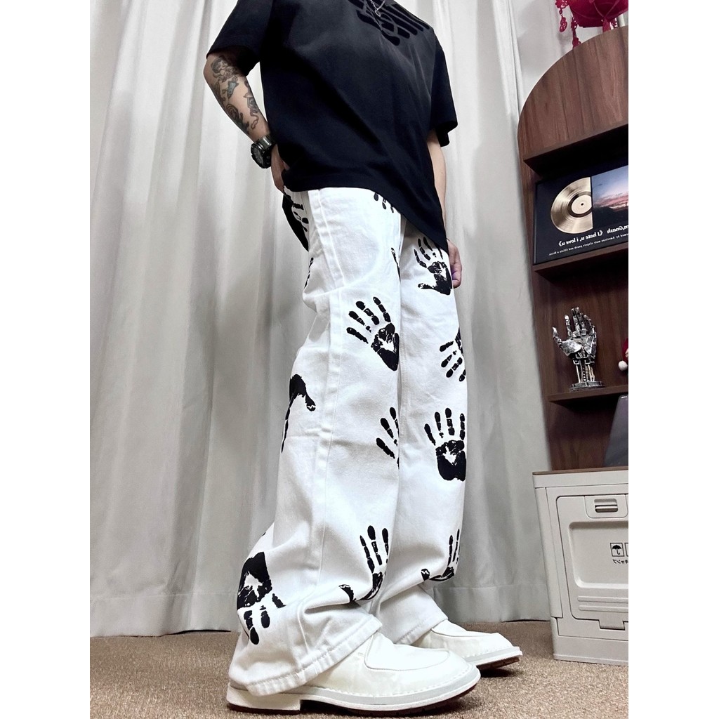 American High Street Street Wear Plankton หล่อปาล์มพิมพ์สีขาวผู้ชายผู้หญิง hiphop Wear ทอด Street We