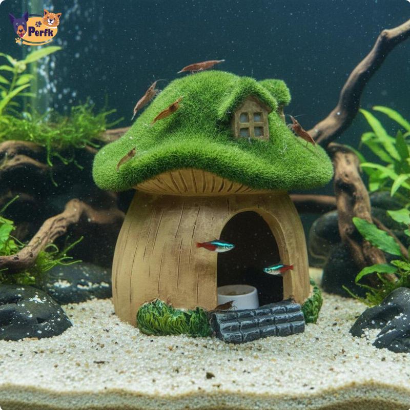 Perfk Fish Shelter Aquarium Hiding House เรซิ่นถ้ําตกแต่งกล่องสําหรับ Faux Aquarium สัตว์ Dwelling