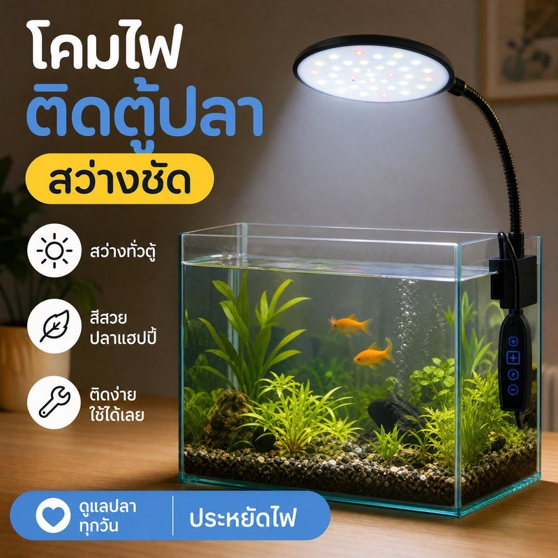 โคมไฟตู้ปลา ไฟคลิปตู้ปลา ไฟปลา 3 สี ปรับแสงได้ ประหยัดไฟ แสงธรรมชาติ ตกแต่งตู้ปลา
