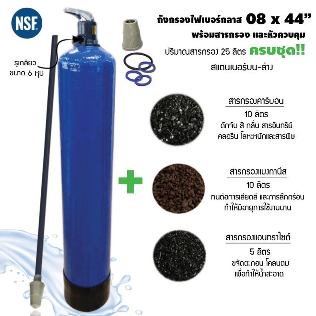กรองน้ำใช้ ภายในบ้าน ในครัว ขนาด 6 หุน ถังกรองไฟเบอร์ FRP Tank พร้อมสารกรอง หัวควบคุม ครบชุด เจ๊ตุ่ม