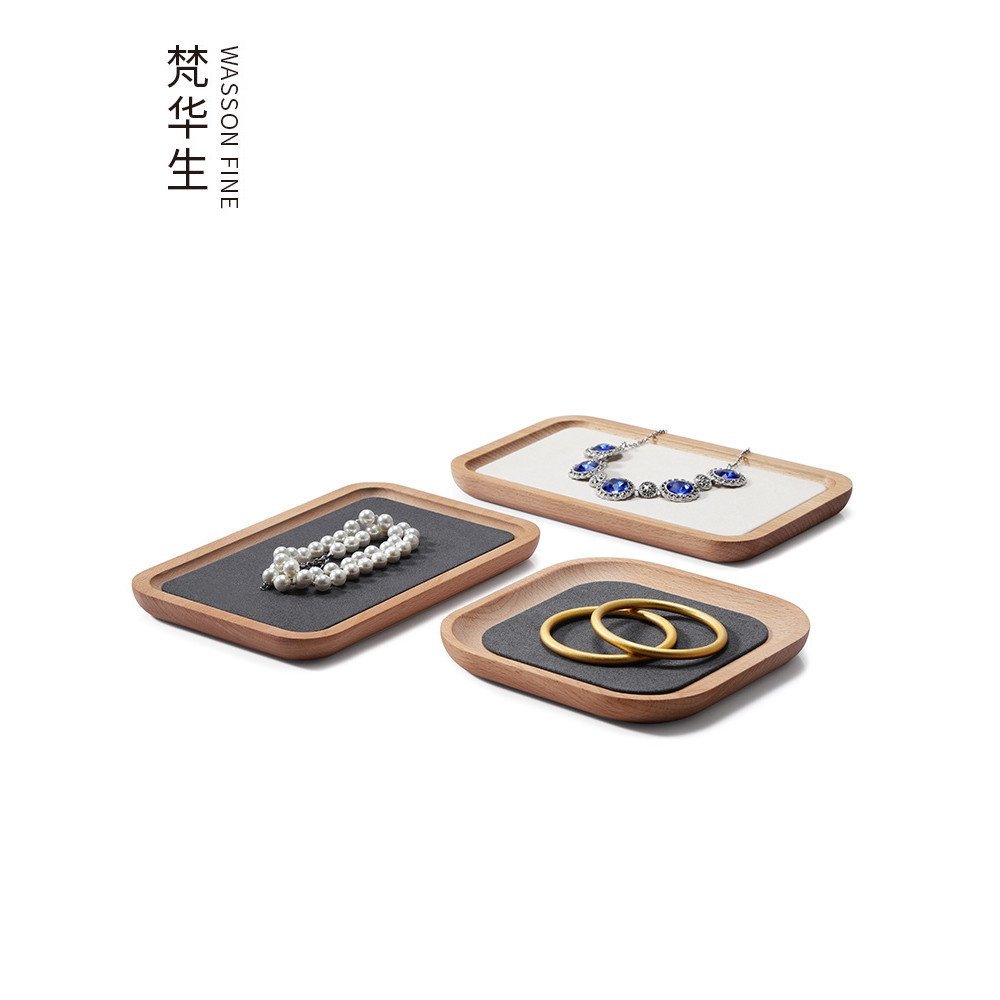 นาฬิกาแสดงเครื่องประดับสร้อยข้อมือเครื่องประดับแสดงสร้อยคอแหวนแผ่นอุปกรณ์ประกอบฉากถาดไม้เนื้อแข็งวัต