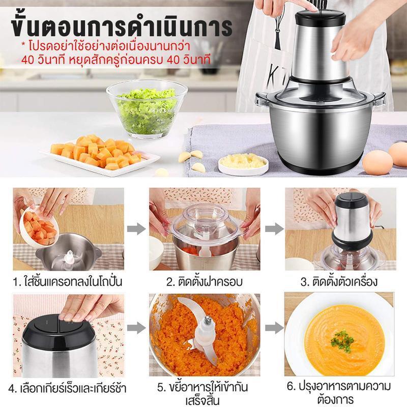 HOHOO เครื่องปั่น เครื่องบด Meat ทรงพลัง 500W ใบมีด 4 แฉก ขนาด 2L เครื่องปั่นพริก Meat Blender Mixer