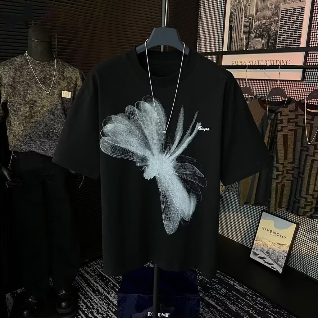 20262025เสื้อยืดแขนสั้นสไตล์ใหม่ผู้ชาย ins Street Wear ยุโรปอเมริกันสไตล์ฮิปฮอปรอบคอ Bottoming เสื้อ