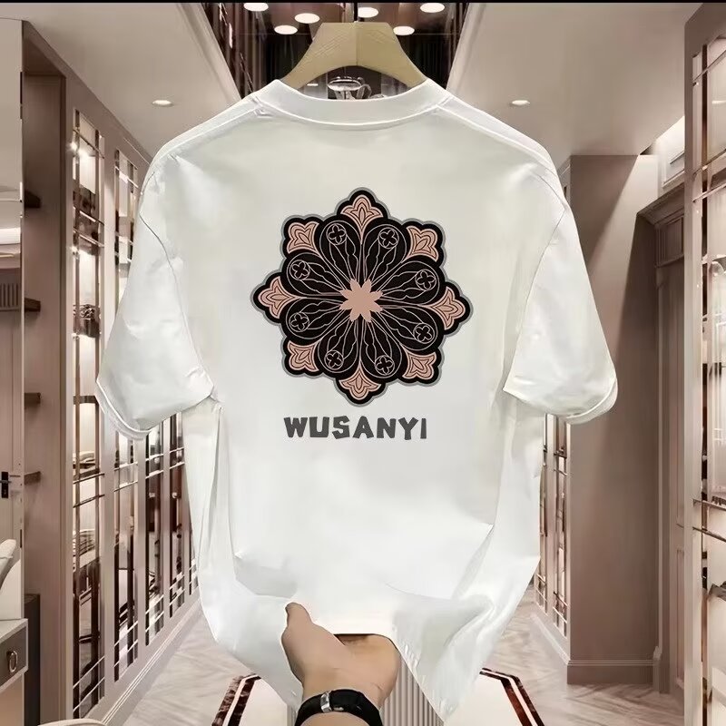 20262025เสื้อยืดแขนสั้นสไตล์ใหม่ผู้ชาย ins Street Wear ยุโรปอเมริกันสไตล์ฮิปฮอปรอบคอ Bottoming เสื้อ