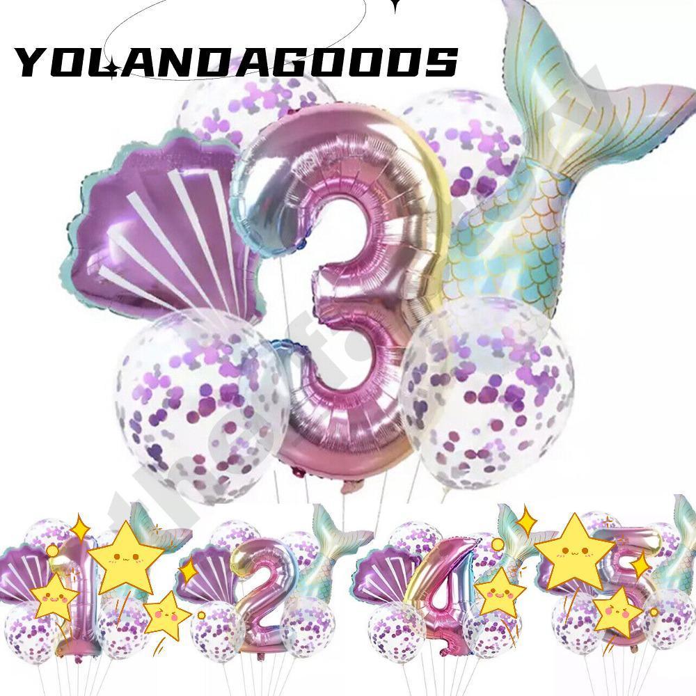 โยลา 7ชิ้นลูกโป่งปาร์ตี้เงือกน้อย,ลูกโป่งฟอยล์32นิ้วจํานวนชุดลูกโป่งนางเงือก,ของขวัญ ทําเอง เด็กวันเ