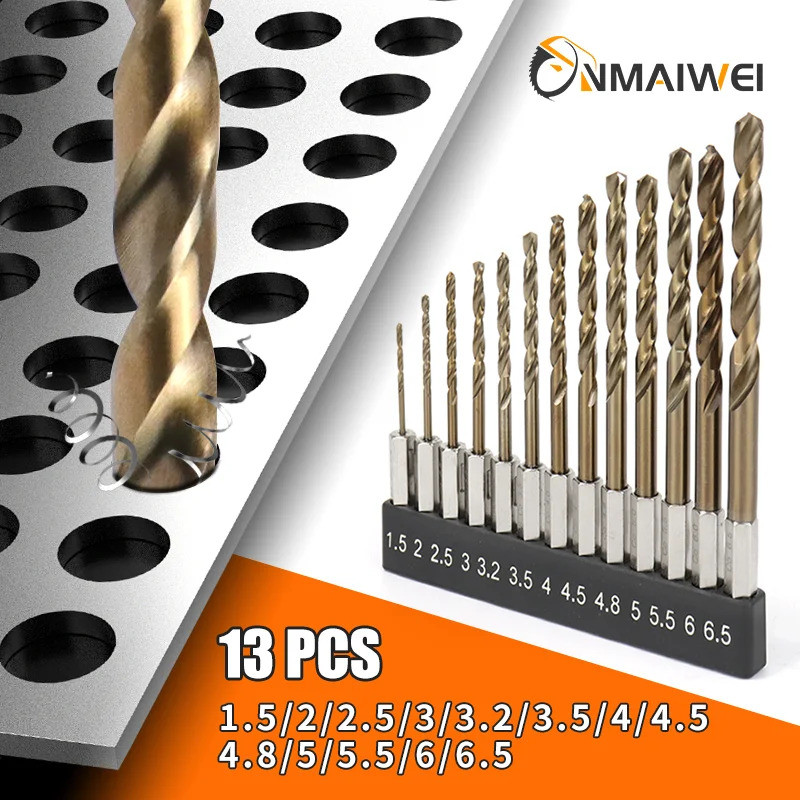 13pcs High Speed Steel HSS Full Ground Drill Bit Set 1/4 Hex Shank 1.5-6.5mm tungsten carbide Twist 