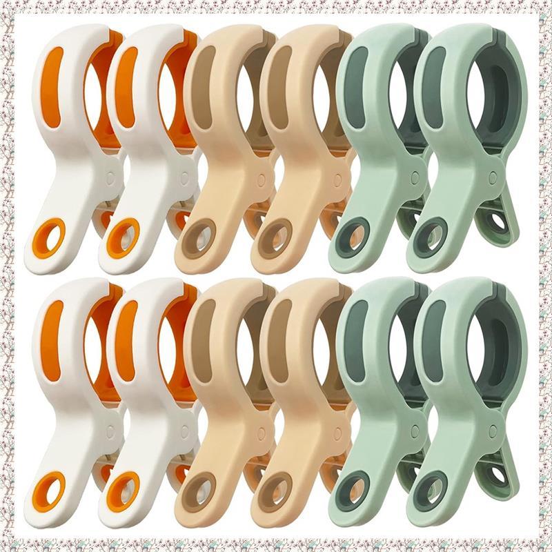 [kjyxgsncsjxsm] คลิปหนีบผ้าเช็ดตัวชายหาด 12 ชิ้น-หนีบผ้าพลาสติกขนาดใหญ่สําหรับเก้าอี้ล่องเรือสําหรับสระว่ายน้ําใช้-3 สีสดใส