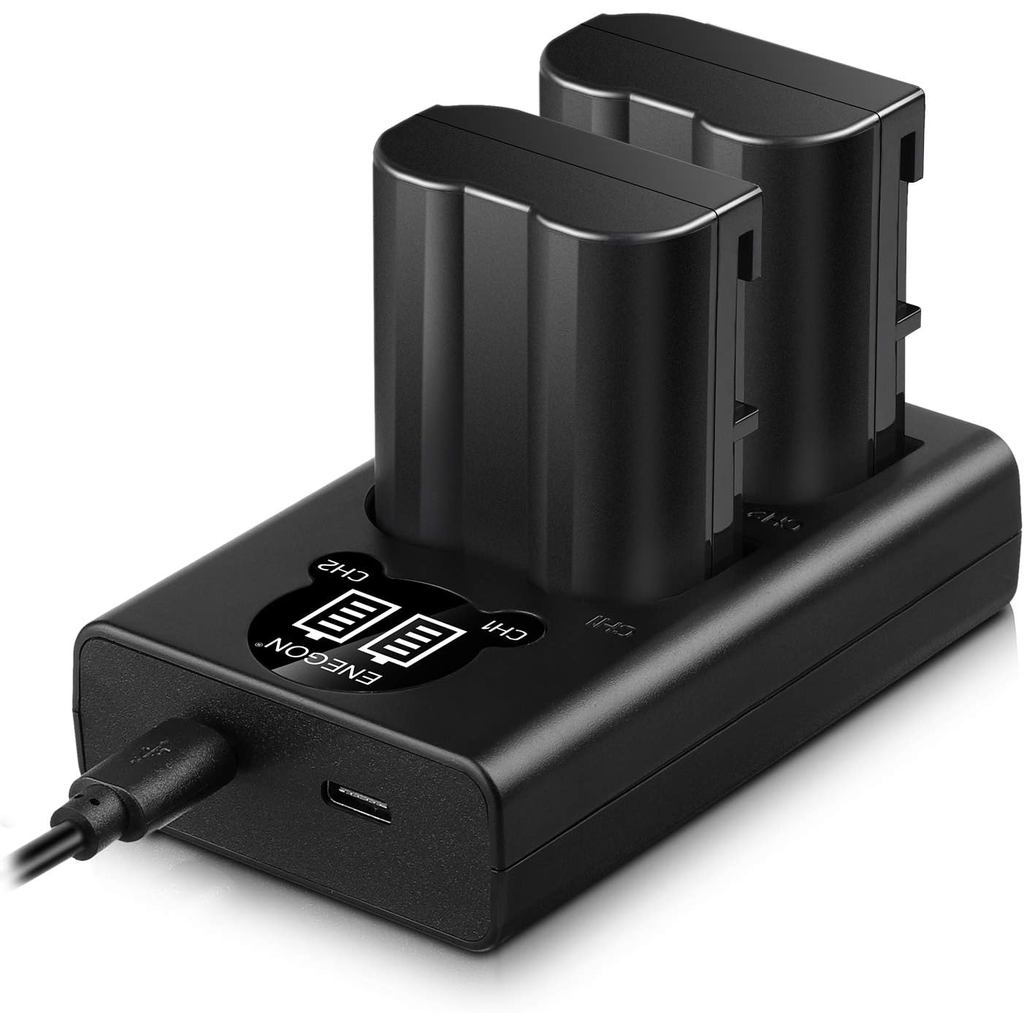 ENEGON EN-EL15C แบตเตอรี่ (2 แพ็ค) และ Smart LED Dual Charger Kit สําหรับ Nikon ZF Z6,Z7 Z8 D7500 D7