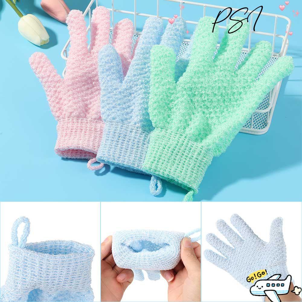PSI ถุงมือขัดอาบน้ําโดยไม่ต้องระคายเคืองห้านิ้วสปาอาบน้ําขัดผิวสองด้านนวมถูทําความสะอาดร่างกาย