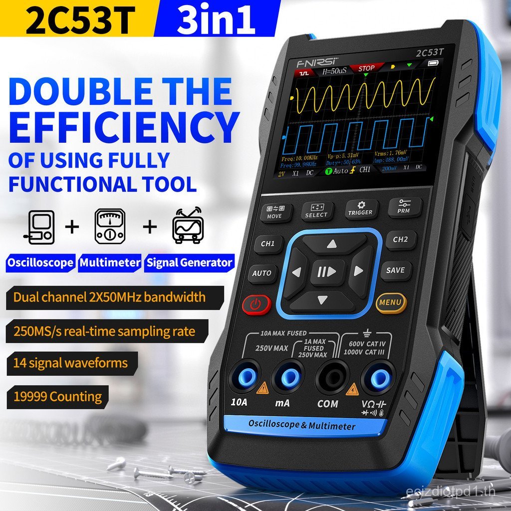 FNIRSI 2C53T Dual Channel 50M Digital Oscilloscope 4-Digit เครื่องกําเนิดสัญญาณกึ่งมัลติมิเตอร์สามใน
