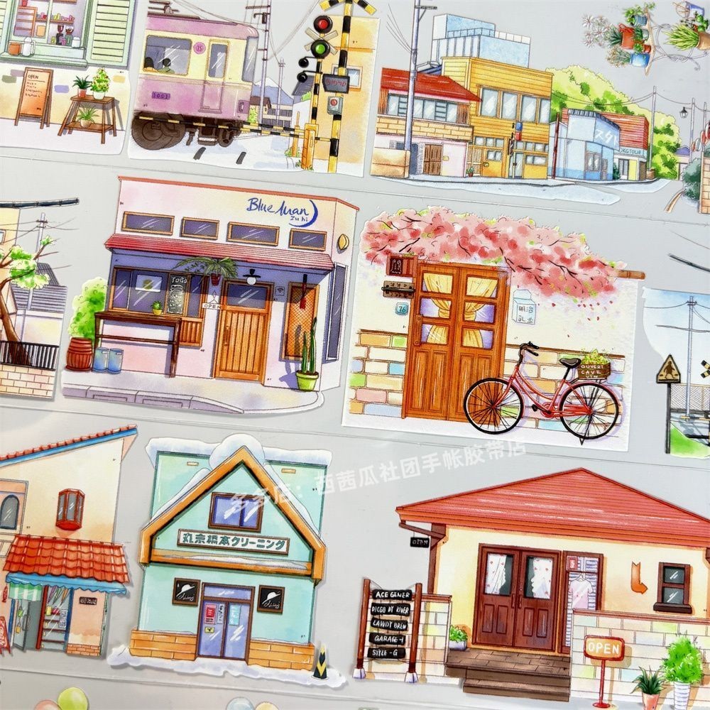 คู่มือ Sub-Packing Tape b048 Holiday Afternoon BoBo Fish Street Antique PET วัสดุคู่มือ Liu Ma สติกเ