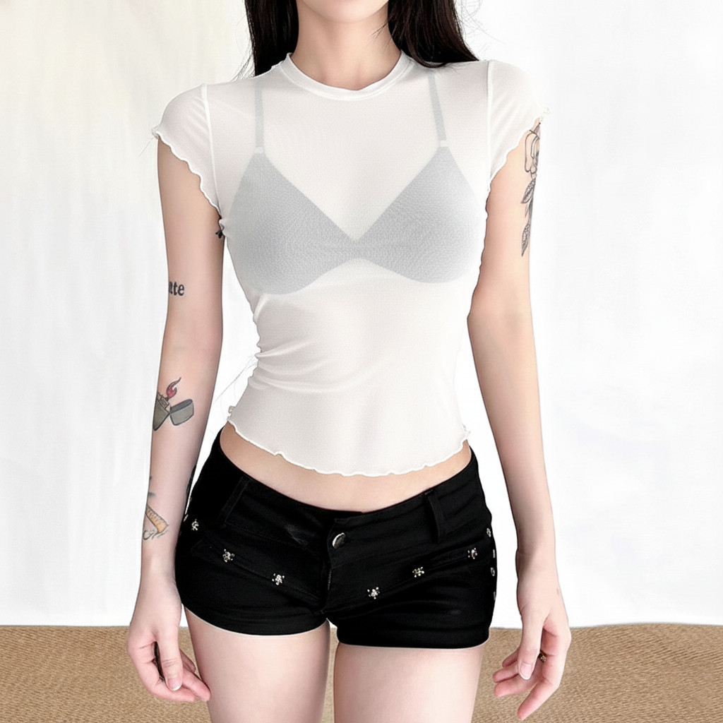 DaaLaa Store เสื้อตาข่ายแขนสั้นซีทรูเซ็กซี่ A51538