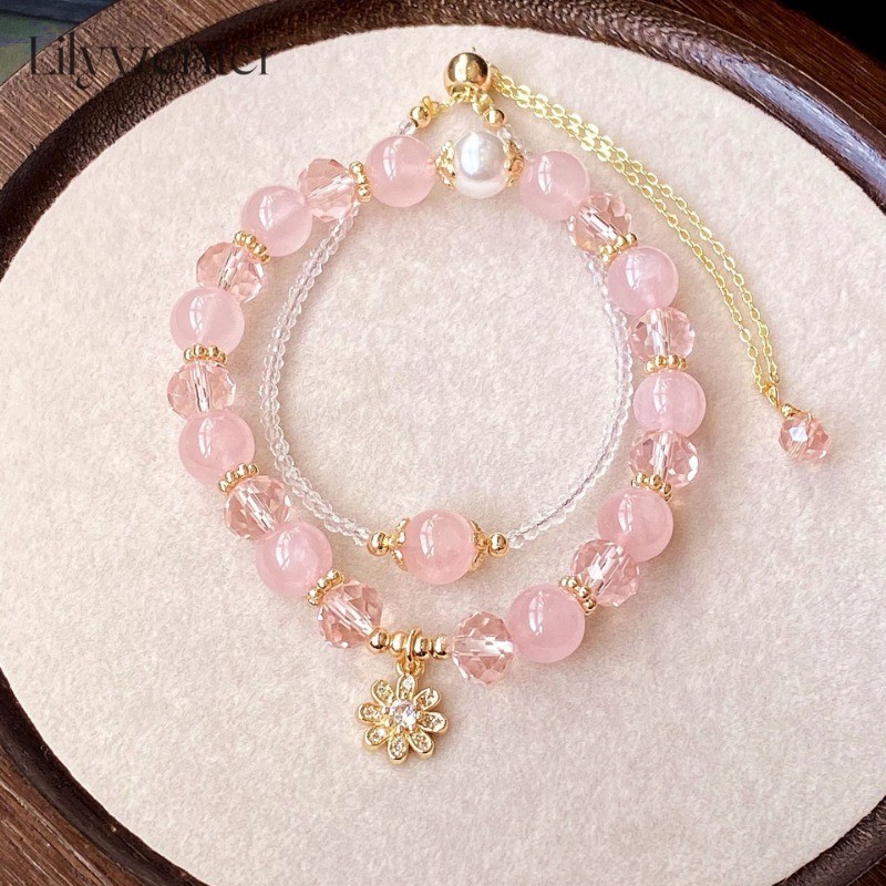 ชุดสร้อยข้อมือคริสตัลสีชมพู สไตล์ใหม่ สำหรับสาวๆ พร้อมฟีเจอร์ซ้อนได้