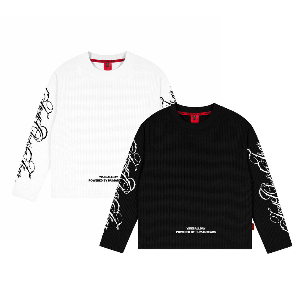 LONGSLEEVE WAFFLE BOXY | กลัว | สีดํา สีดํา สีดํา สีดํา | ขาวขาว | YIKESALLDAY