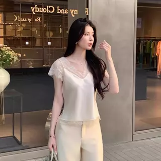 Red Berryเสื้อกล้ามลูกไม้สำหรับผู้หญิง ดีไซน์สองชิ้นปลอม เนื้อผ้าซาติน สวยงาม99296