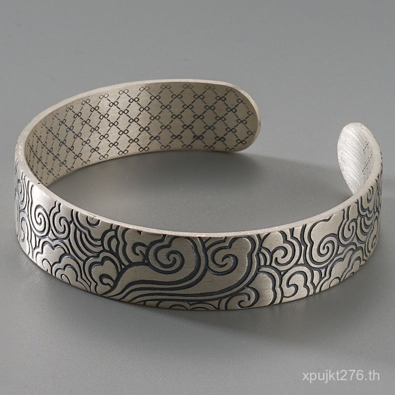 เงินแท้แฟชั่นลายเมฆฟรีสร้อยข้อมือ999เงินสเตอร์ลิง48กรัมของขวัญรุ่นกว้างจีนสร้อยข้อมือผู้ชายเปิดแสงหร