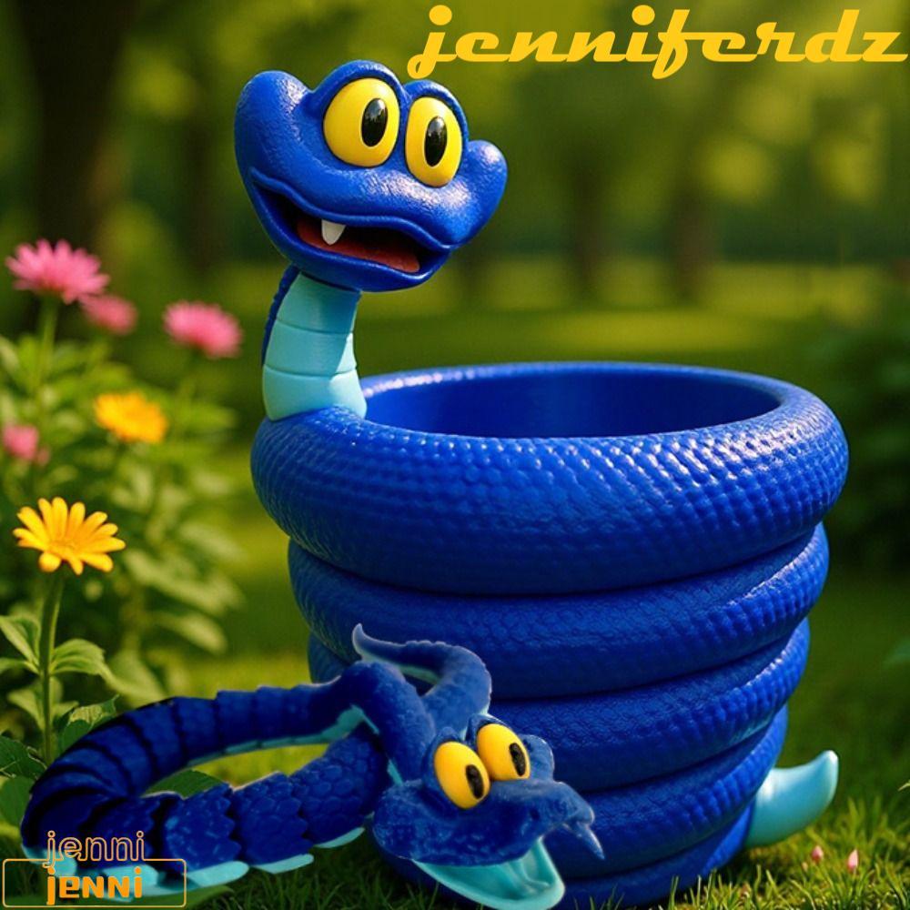 JENNIFERDZ งู Gary Storage Case, 3D พิมพ์การ์ตูน Zootopia ที่ใส่ปากกา, รุ่นงูสมจริงสีฟ้าข้อต่อที่สาม
