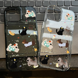 สำหรับ IPhone 17 16 11 13 14 12 15 Pro Max Air 7 8 15 16 Plus XR X กล่องแป้งกลิตเตอร์รูปสุนัข แมว ดัชชุนด์ ลายจุดน่ารัก