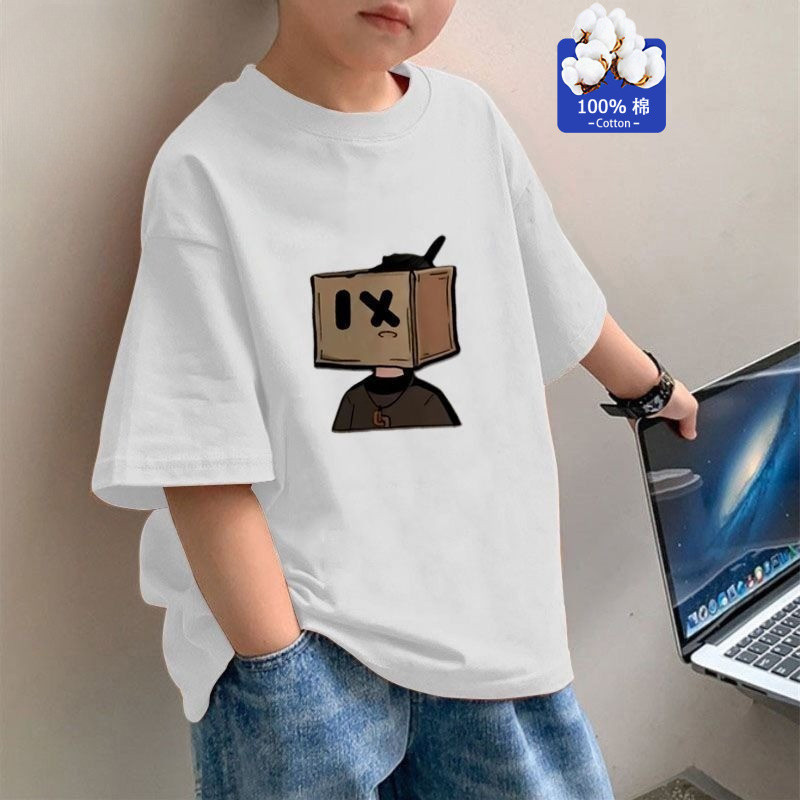 [ผ้าฝ้าย 100%] ปลาค็อด (จัดส่ง 24 ชั่วโมง) ชายหญิงเสื้อแขนสั้นเด็กเสื้อยืดการ์ตูนตัวอักษร ที ลําลองหลวมชายใหญ่เด็กชายผ้าฝ้