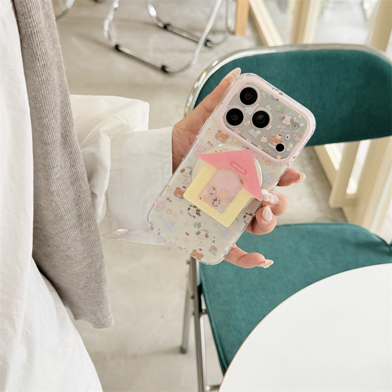 สําหรับ iPhone 17 14 14 13 15 16 PRO MAX กรณี ins น่ารักเขย่า Happy Small House วงเล็บแม่เหล็ก 17pro