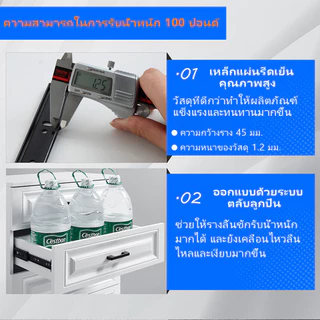 🔥ซื้อ 1 คู่ แถม 1 คู่🔥 รางลิ้นชักลูกปืน 3ตอน สีดำ 45มม ขนาด 8-20นิ้ว รางเลื่อนลิ้นชัก Soft Close รับข้าง พร้อมสกรู