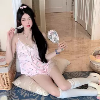 SLEEPWEAR FACTORY ชุดนอนสายเดี่ยว ผ้าซาติน ดีไซน์ลูกไม้ 🦋 นุ่มลื่น ใส่นอนสบาย 2 ชิ้น SET-004