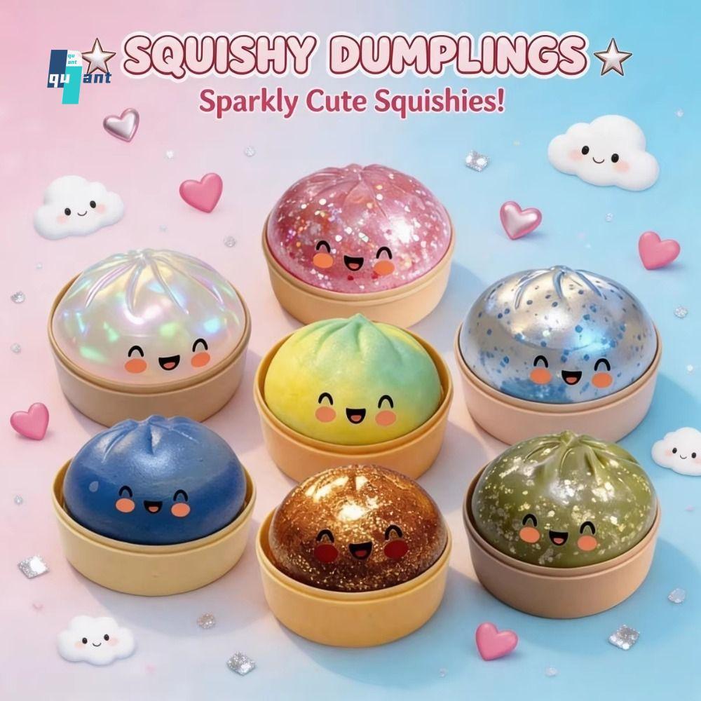 QUANTUMSKY Dumpling Squishes, Giant Rainbow Dumpling-Shaped Bun Sensory Balls,สําหรับผ่อนคลายหยิกระยิบระยับน่ารักนุ่ม Squishy ของเล่นเด็กหญิง