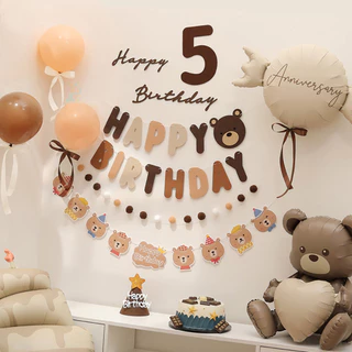 GeeParty แบนเนอร์หมีสีน้ำตาลเฟลท์ พร้อมลูกโป่งฟอยล์ และของตกแต่งงานเลี้ยงวันเกิดธีมหมี